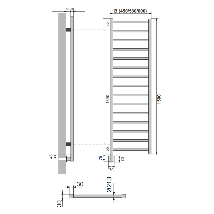 Neoinox Eco Полотенцесушитель 150x60см, электрический, box, цвет: хром