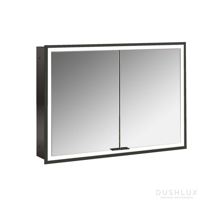 Фото Emco Prime Зеркальный шкаф 100см., с подсветкой LED Facelift встраив. модель, 2-дверки, IP 20, цвет черный зеркальная задняя стенка