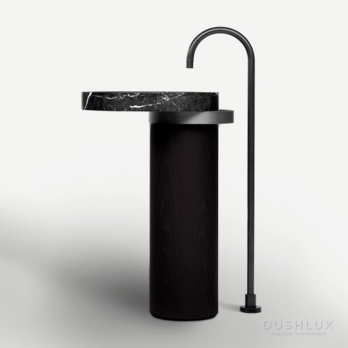 Фото Falper Eccentrico Раковина 63x56x90 см, напольная, мраморная Nero Marquinia, полотенцедержатель титан, цвет: венге