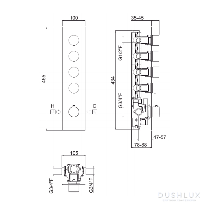 Carimali Встраиваемая часть для термостатического смесителя с 4 ...