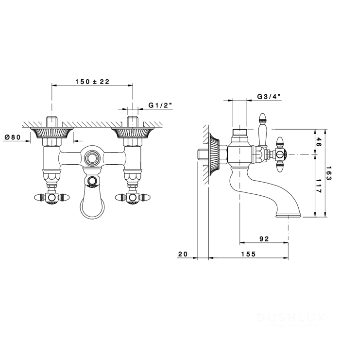 Nicolazzi Impero Смеситель для ванны настенный для душевой стойки на 2 ...