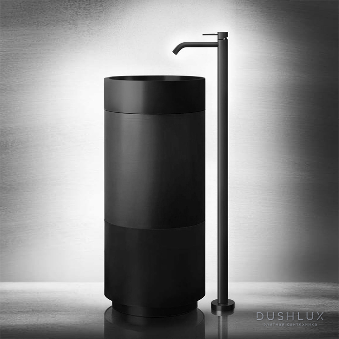 Фото Gessi 316 Раковина 40x90 см, без отв., напольная, отдельностоящая, с сифоном, слив в пол, цвет: Black metal brushed PVD
