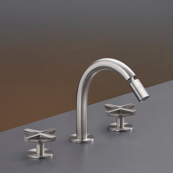 CEA Design CROSS Смеситель для биде, 3 отв., с поворотным аэратором, цвет: нержавеющая сталь