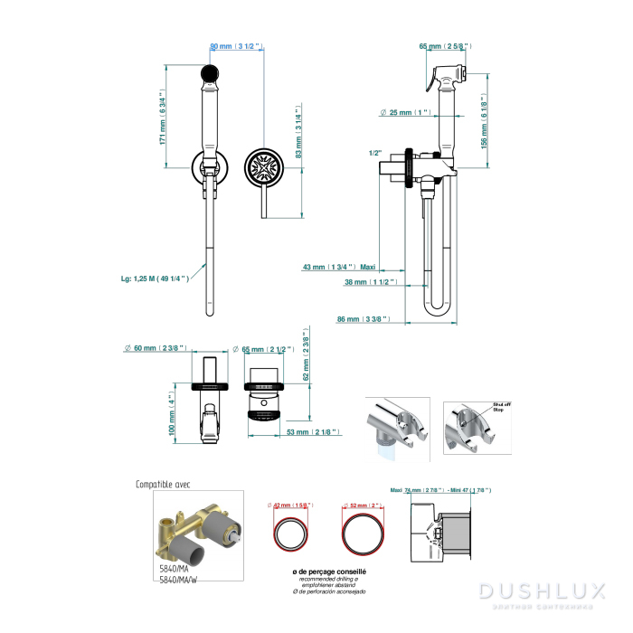 THG Hirondelles Gold Stamped Гигиенический душ со встраиваемым ...