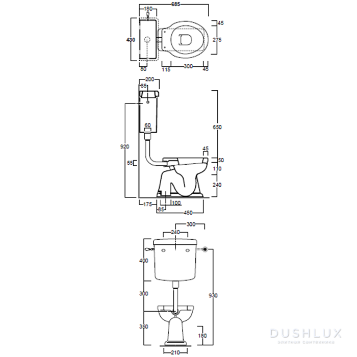 SIMAS Londra Унитаз 60х36.5см, c вертикальным сливом со средним бачком ...