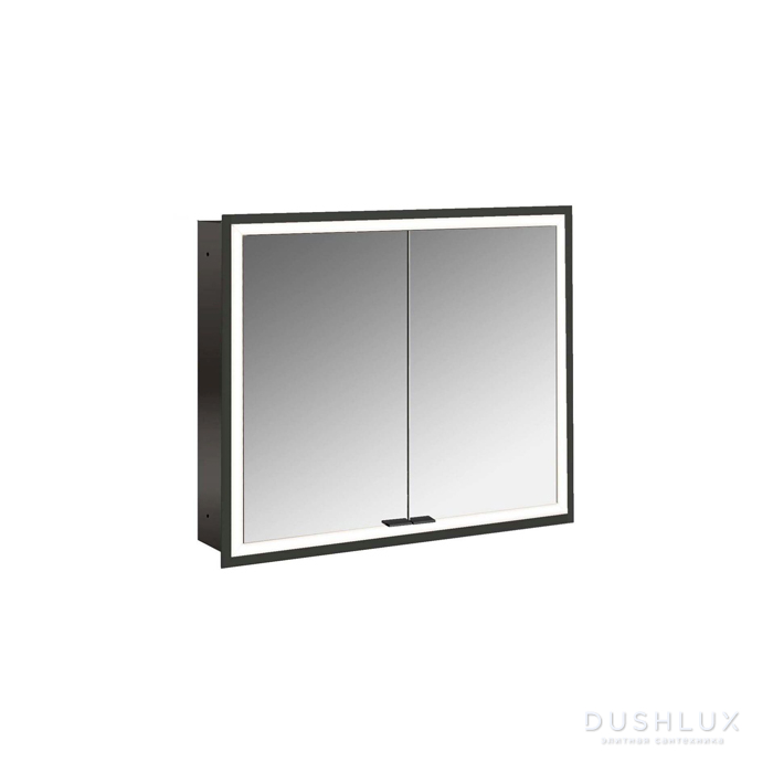 Фото Emco Prime Зеркальный шкаф 80см., с подсветкой LED встраив. модель, 2-дверки, IP 20 с Lichtpaket, зеркальная задняя стенка, цвет черный