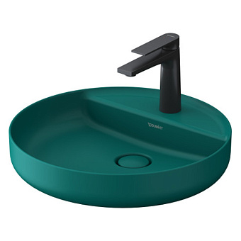 Duravit Vitrium Раковина накладная 46 см, с 1 отв., круглая, из DuroCast UltraResist, без перелива, с полкой, цвет: аквамарин матовый