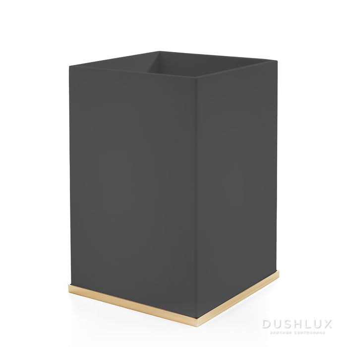 Фото 3SC Mood Deluxe Black Ведро, без крышки, 20х30х20 см, композит Solid Surface, цвет: чёрный матовый/золото 24к.