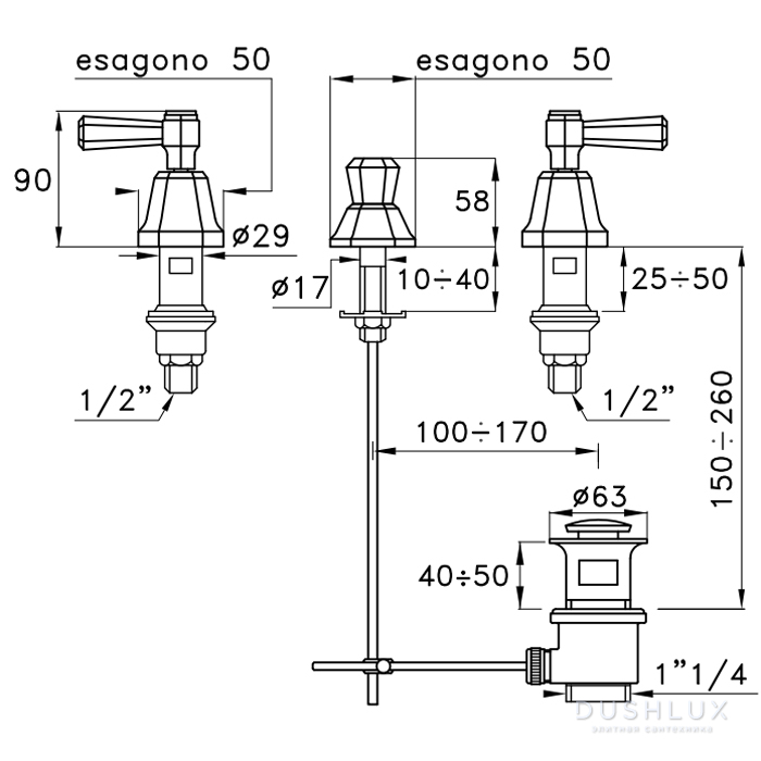 Stella Eccelsa Leve Смеситель для биде на 3 отверстия 3600, без излива ...