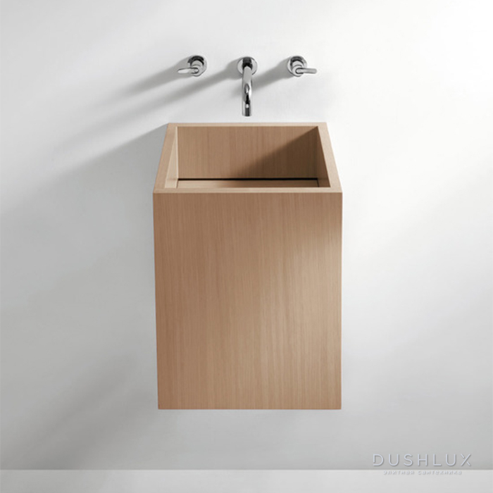 Фото Agape Cube Раковина 40x40x50 см, без отв., подвесная, со сливом черного цвета, квадратная, цвет: натуральный дуб