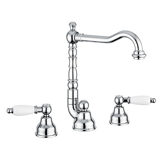 Emmevi Deco Ceramic Смеситель для раковины (излив 18.3 см), на 3 отверстия, с донным клапаном, цвет: хром