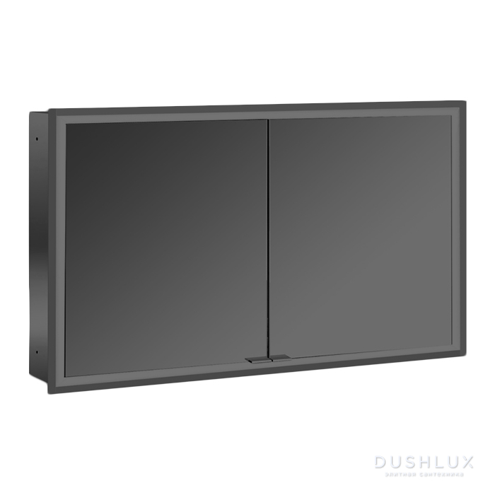 Фото EMCO Prime Зеркальный шкаф 120x70см., с подсветкой, встраиваемый, 2 двери, 2 полки, розетка, цвет: черный