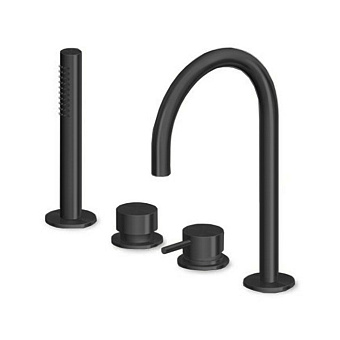 Zucchetti Helm Смеситель на борт ванны, на 4 отв., с ручным душем, цвет: brushed total black PVD