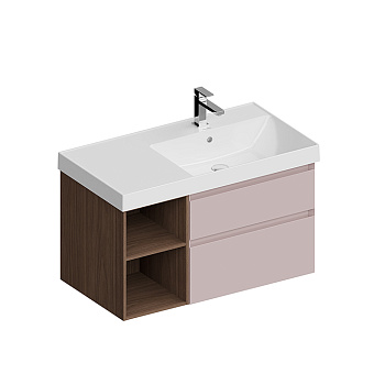 Kerama Marazzi Cubo Тумба 90см., подвесная, с ящиками, правая, цвет: мальва матовая/орех