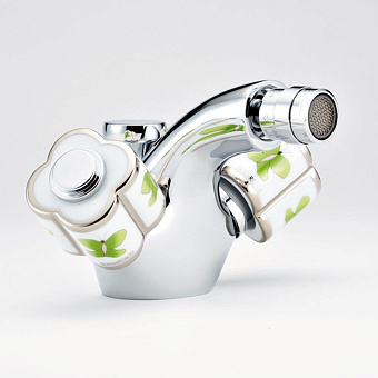THG CAPUCINE VERT DECOR PLATINE Смеситель для биде на 1 отверстие, с донным клапаном, декор платина/зеленый, цвет: хром