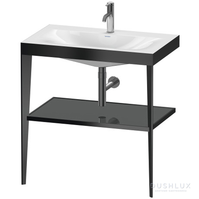 Фото Duravit XViu Консоль напольная, 80x48x85см с полкой, с раковиной без перелива, 1 отв., цвет: black matt/flannel grey high gloss lacquer