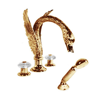 Cristal et Bronze Cygne Aile Flamant Смеситель для ванны, цвет: золото 24 к.