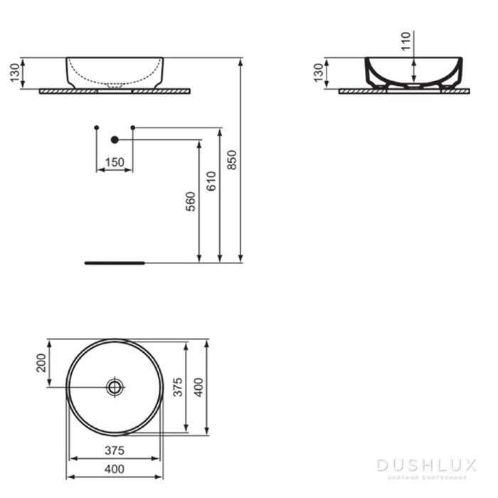 Фото Ideal Standard i.life O Раковина овальная d40см, без отв., без перелива, цвет: белый