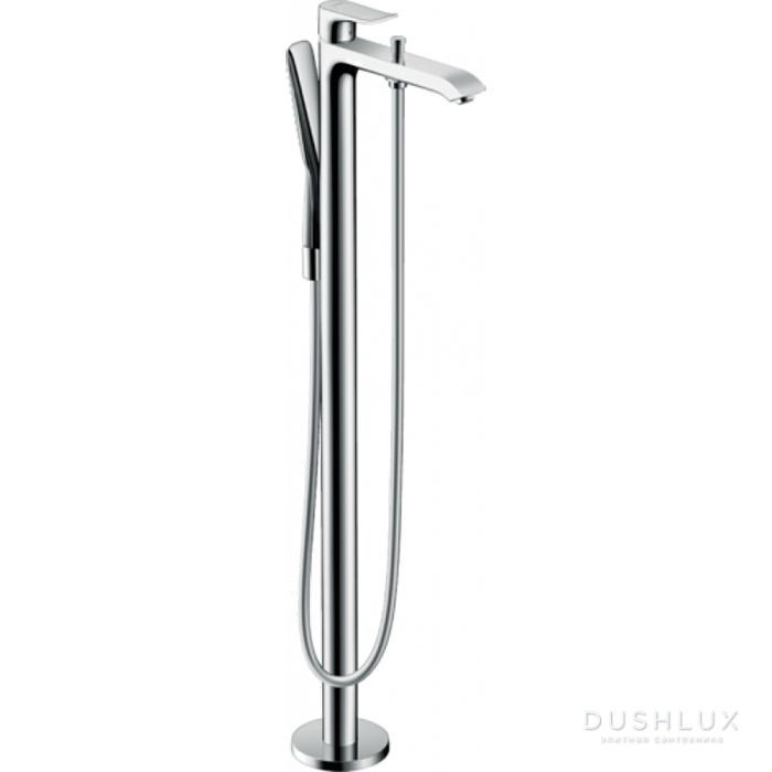 Фото Hansgrohe Metris Смеситель для ванны, напольный, излив 209мм, переключатель вакумный, ручной душ 1jet, цвет: хром