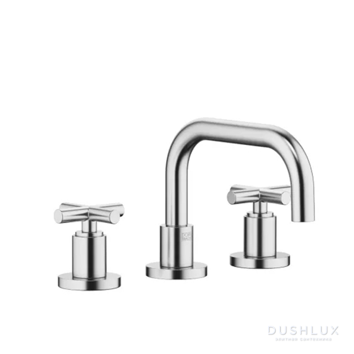 Фото Dornbracht Tara Смеситель для раковины, на 3 отв., с донным клапаном, цвет: Хром сатинированный
