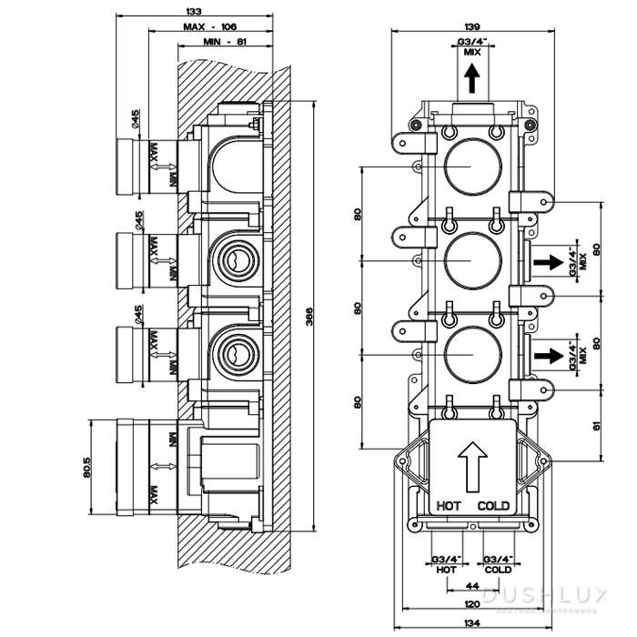 Gessi Внутренняя часть встраиваемого термостатического смесителя с 3мя ...?