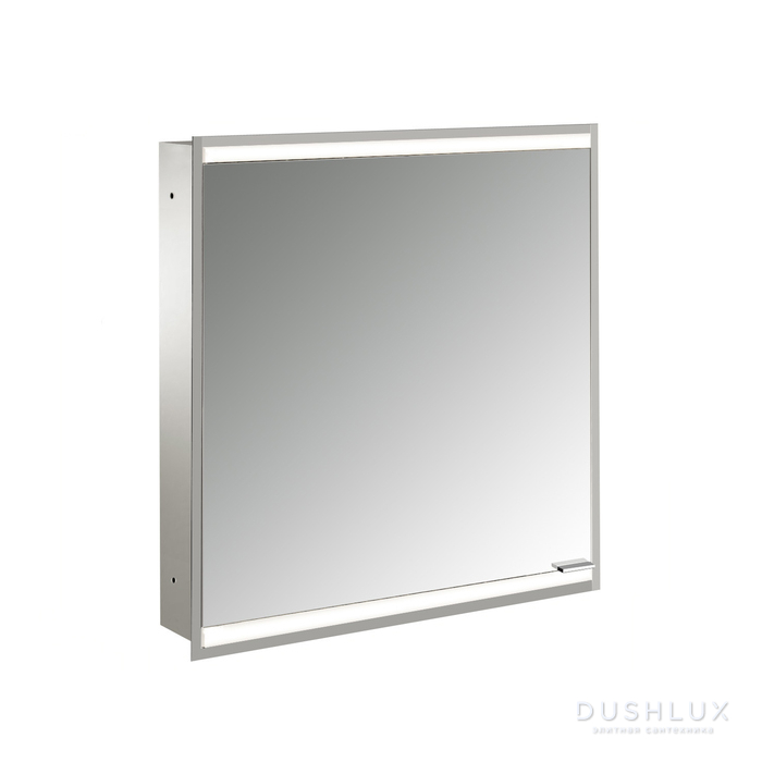 Фото EMCO Prime2 Зеркальный шкаф 60x70см., с подсветкой, встраиваемый, 1 дверь, L, 2 полки, розетка, цвет: белый