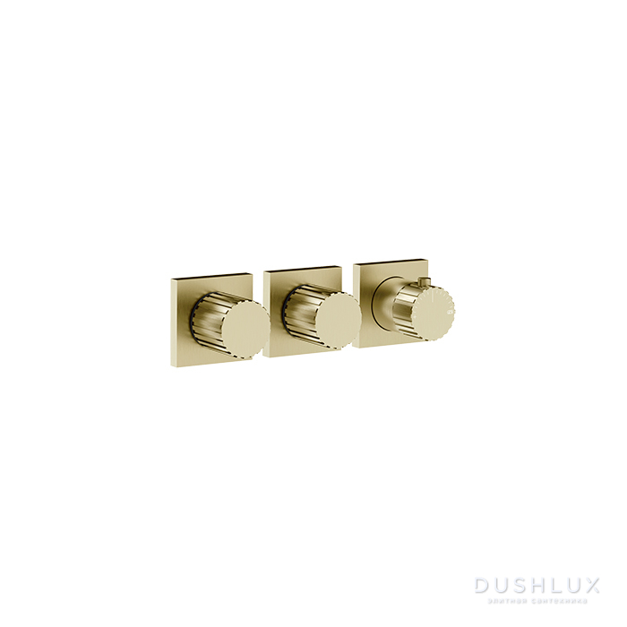 Фото Gessi Incastri Смеситель для душа, настенный, термостатический, на 2 потока, цвет: Brass Brushed PVD
