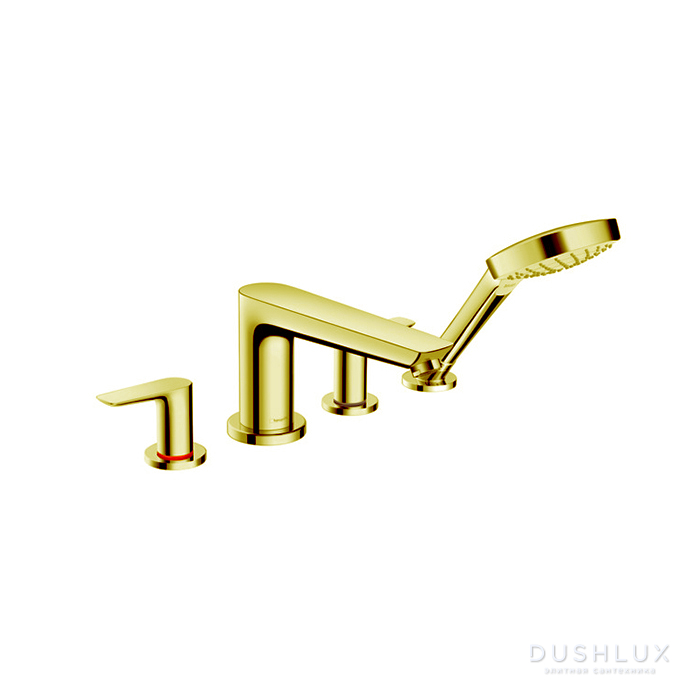 Фото Hansgrohe Talis E Смеситель на борт ванны, на 4 отв, с ручным душем, излив 196мм, цвет: золото