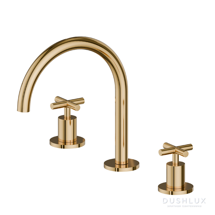 Фото Newform Blink Смеситель для раковины, 3 отв., цвет: PVD glossy gold