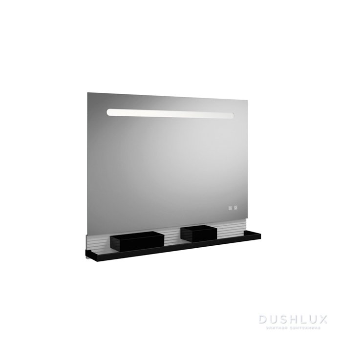 Фото Burgbad FIUMO Зеркало 100x70x15 мм, подсветка LED, сенс выкл, обогрев, корпус Alu-Optik, 2 ящика, цвет: черный