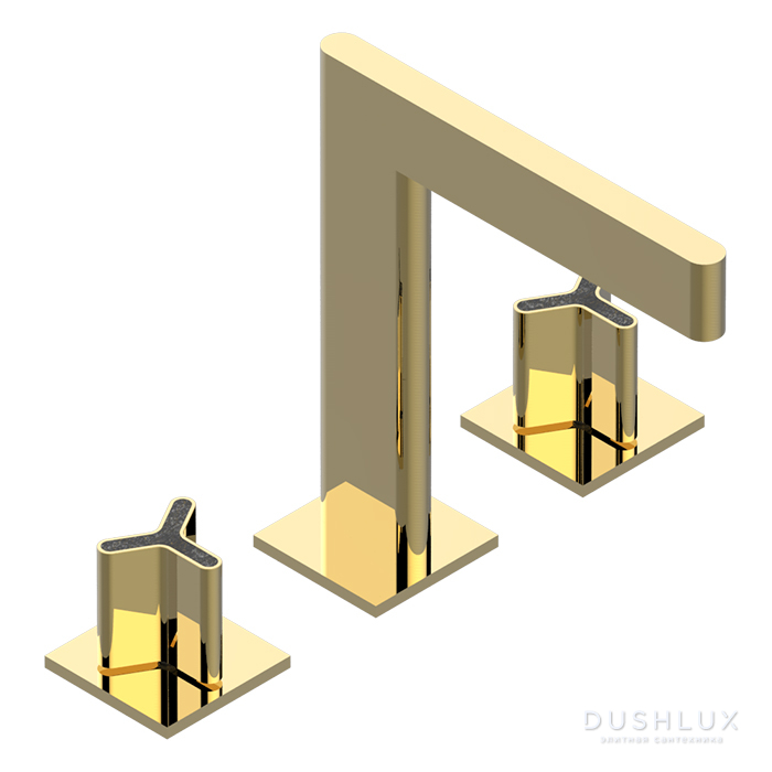 Фото THG ICON-X CARBONE GOLD Смеситель для раковины, 3 отв., цвет: полированное золото