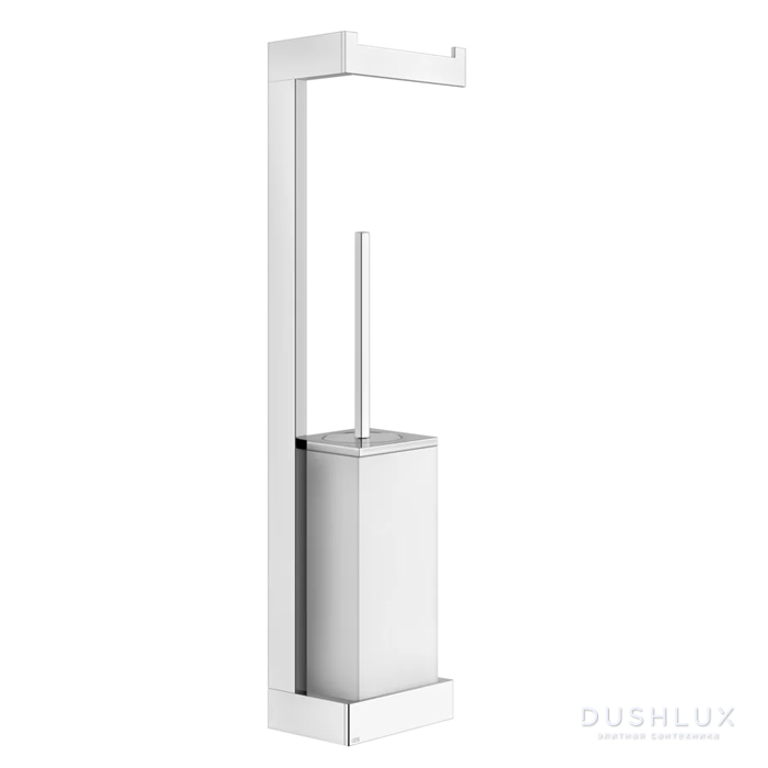 Фото Gessi Rettangolo Стойка с держателем для туалетной бумаги и ершиком, подвесная, цвет: хром/белый
