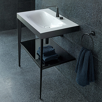 Duravit XViu Консоль напольная, 80x48x85см с полкой, с раковиной без перелива, 2 отв., цвет: black matt/black high gloss lacquer