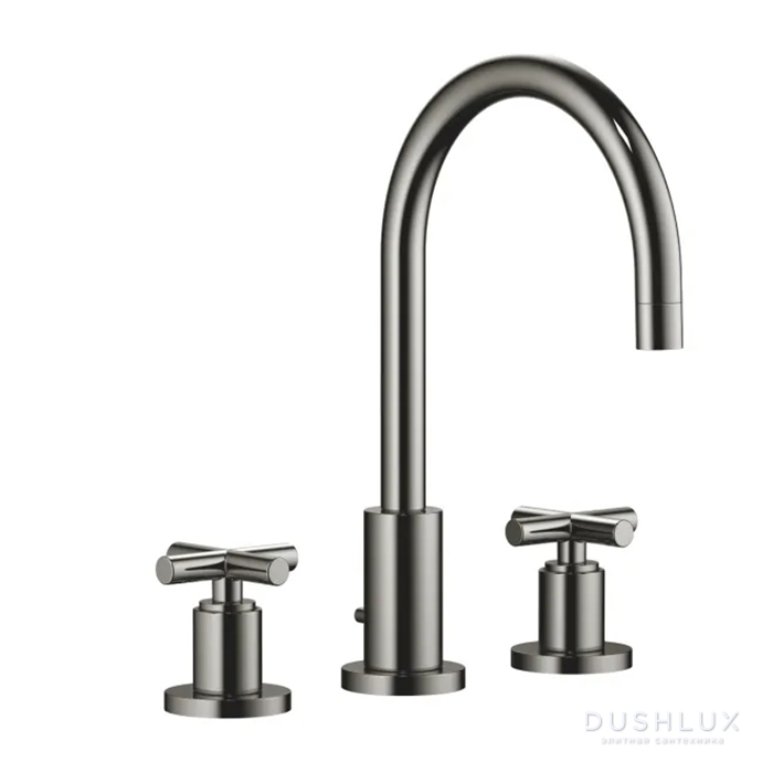 Фото Dornbracht Tara Смеситель для раковины, на 3 отв., с донным клапаном, цвет: Dark Chrome