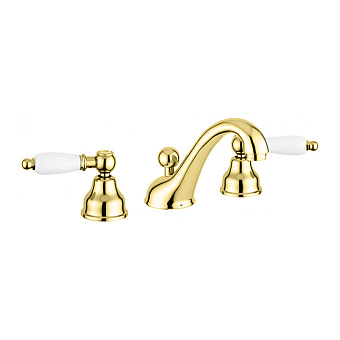 Emmevi Deco Ceramic Смеситель для раковины (излив 13 см), на 3 отверстия, с донным клапаном, цвет: золото