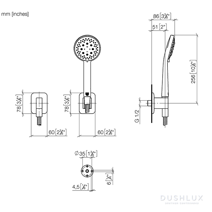 Dornbracht Lisse Душевой гарнитур со шлангом, настенный, цвет: платина ...