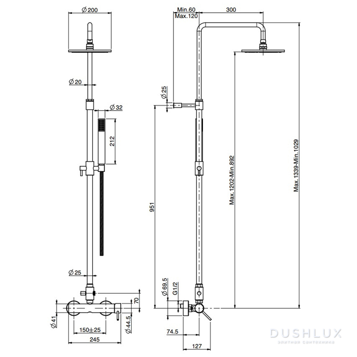 Carlo Frattini Spillo Up Душевая система: смеситель для душа с душевой ...