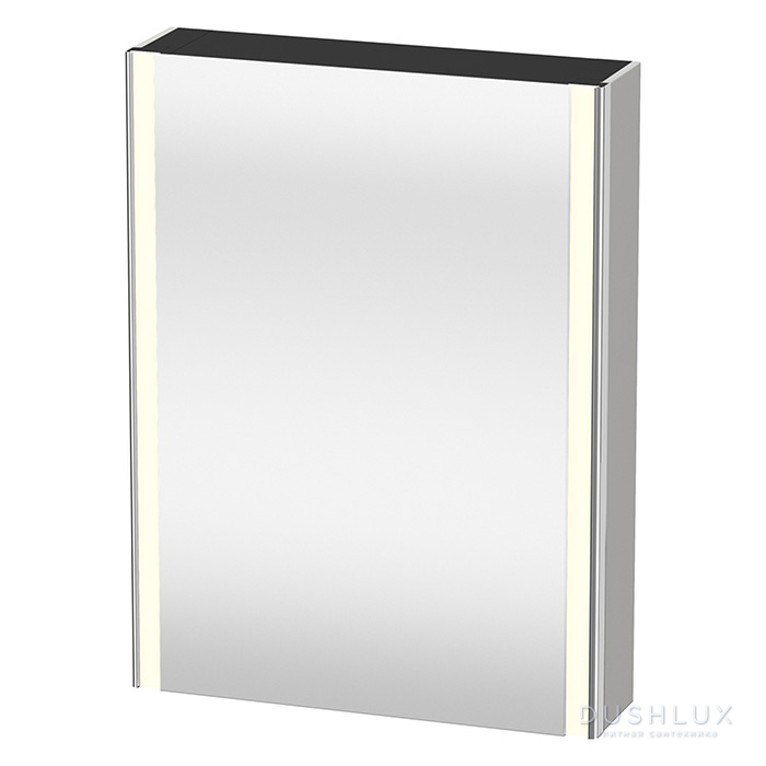 Фото Duravit Xsquare Шкаф зеркальный 60х15.6 см, Sx, 1 зерк дверца, 2 стекл полки, 1 дер полка, 1 выкл, 1 розетка, цвет: скандинавский белый шелковисто-матовый