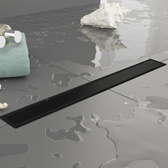 Plumberia Selection Трап душевой PS LINEAR 6x80см., 2устор. накладка из нерж. стали, комбинир. затвор с горизонт. выпуском Ду 50мм., 40л/мин., цвет: черный матовый