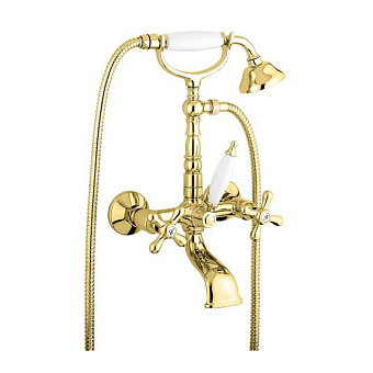 Emmevi Deco Old Смеситель для ванны, настенный, с ручным душем, цвет: золото
