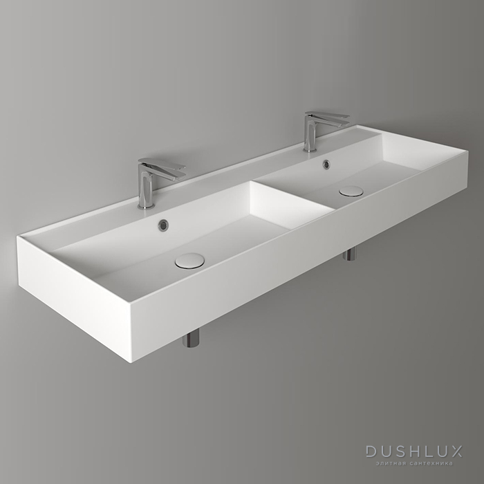 Фото Simas Agile Раковина 141x46 см, 2 отв., цвет: белый