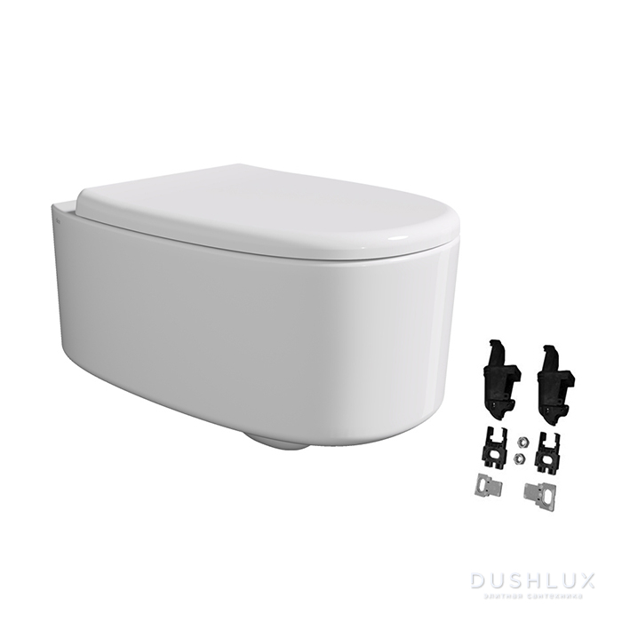 Фото Alice Idilla Унитаз 55х35см., подвесной, безободковый, смыв Aliflush+, покрытие Aliglaze+, с крышкой, сиденьем микролифт и креплениями Fischer, цвет: белый глянцевый