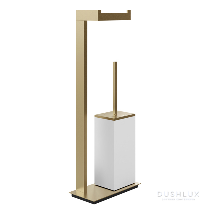 Фото Gessi Inverso Accessories Стойка с держателем туалетной бумаги и ершиком белым, напольная, цвет: Warm Bronze Br PVD