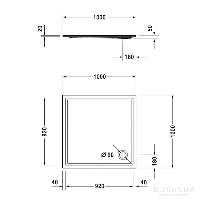 Duravit Starck Slimline Поддон акриловый квадратный 100x100х5см., d:9см ...