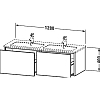 Duravit XSquare База подвесная 128х47.8х40 см, с двойной раковиной, с 2 выдв ящик, цвет: белый глянцевый