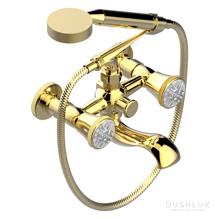 Фото THG Hirondelles Platinum Stamped Смеситель для ванны, настенный, с ручным душем, цвет: Gold color PVD