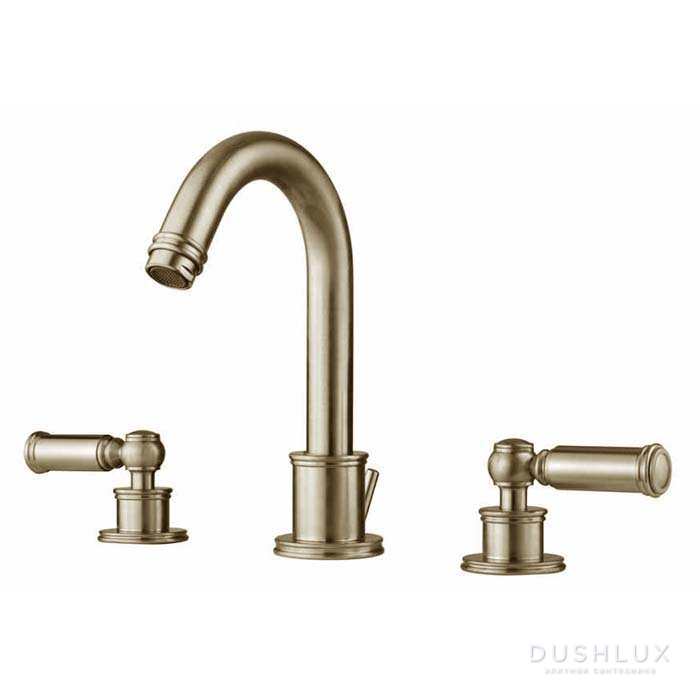 Фото Bossini Liberty Смеситель для раковины на 3 отверстия с поворотным изливом и заглушкой 1”1/4, цвет: никель матовый
