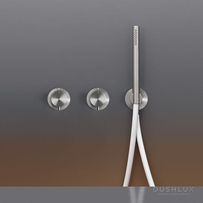 Фото CEA Design MILO360 Смеситель для ванны/душа, настенный, термостатический, с ручным душем, цвет: нержавеющая сталь/белый