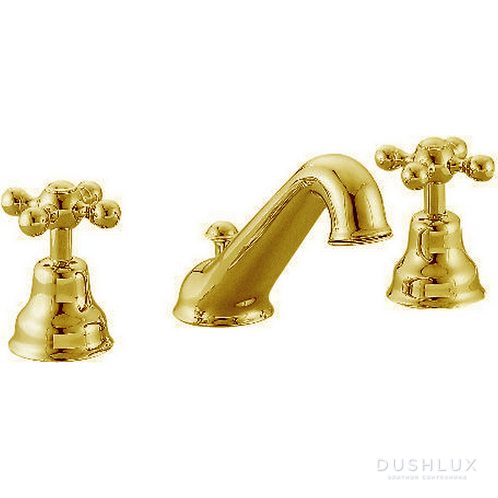 Фото CISAL Arcana Ceramic Смеситель для раковины на 3 отверстия с донным клапаном, цвет: золото