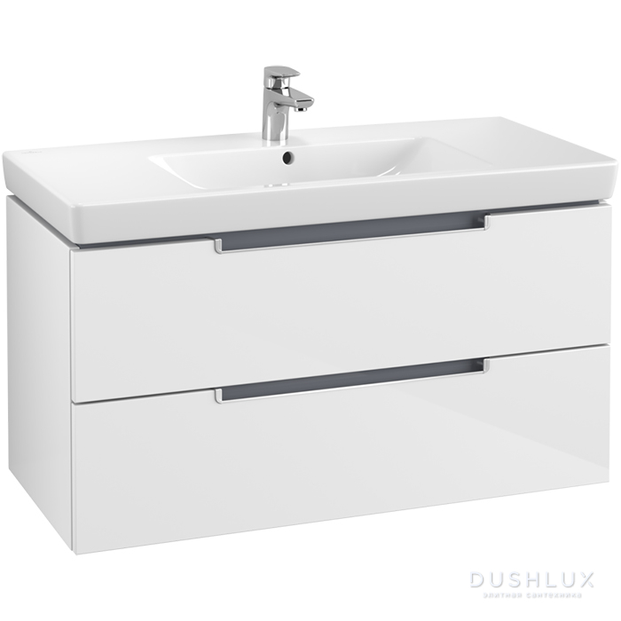 Фото Villeroy&Boch Subway 2.0, Тумба подвесная под раковину, 1 x коробка с аксессуарами 2, 2 выдвижных отделения, 98.7x52x 44.9см., с антигрязевым покрытием CeramicPlus